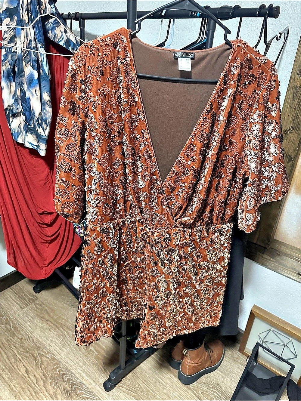 VENUS Floral Mini Dress in Brown & Cream Like New